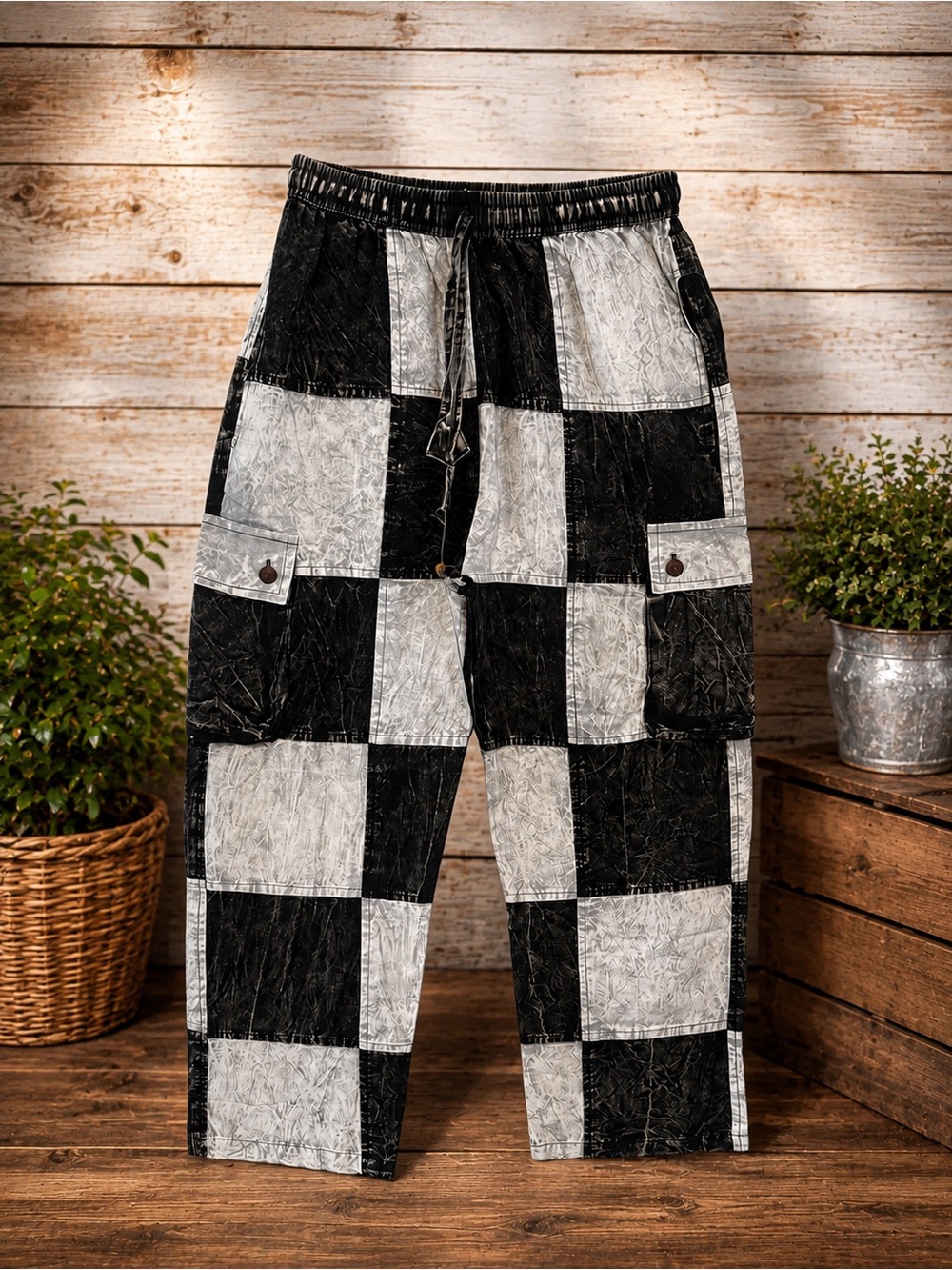 Black & White Checkered Women’s full length Cargo Pants